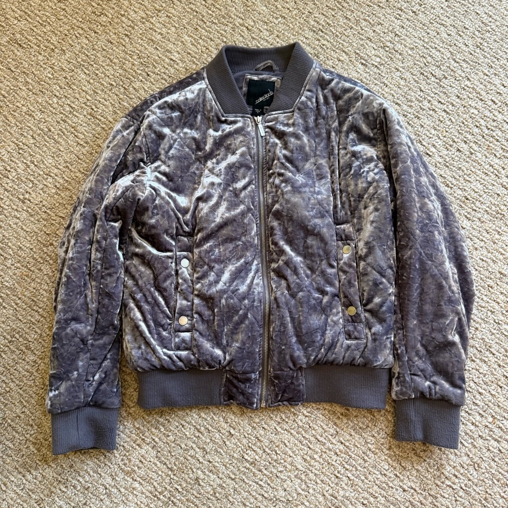 Collection B New York Gray Velvet Women's Bomber Jacket Size M